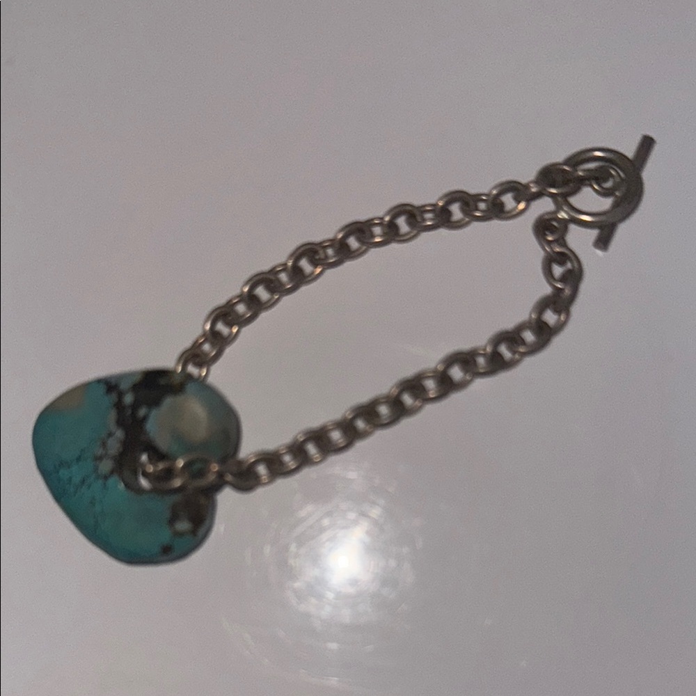 Sterling Silver Chain Bracelet with Turquoise Stone Heart
